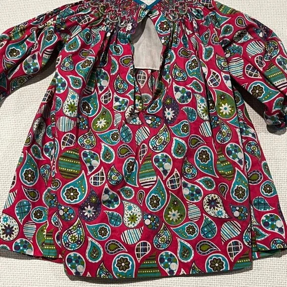 Petit Ami Bright Pink Multicolor Paisley Smocked Dress w Bloomers‎ 12M EUC - Picture 5 of 6